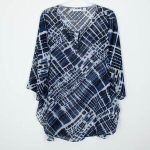 Susan Graver Womens Printed Embellished Sheer Chiffon Tunic Top‎ Size 16 Black